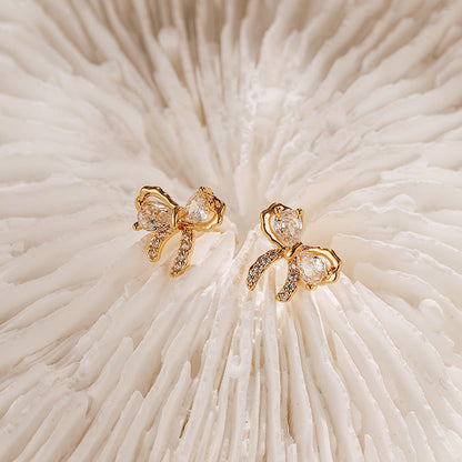 Elegant Bow Zircon Stud Earrings