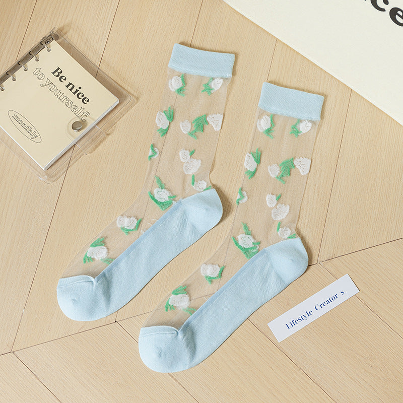 Flower Transparent Mesh Thin Socks