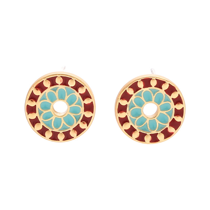 Vintage Geometric Floral Stud Earrings