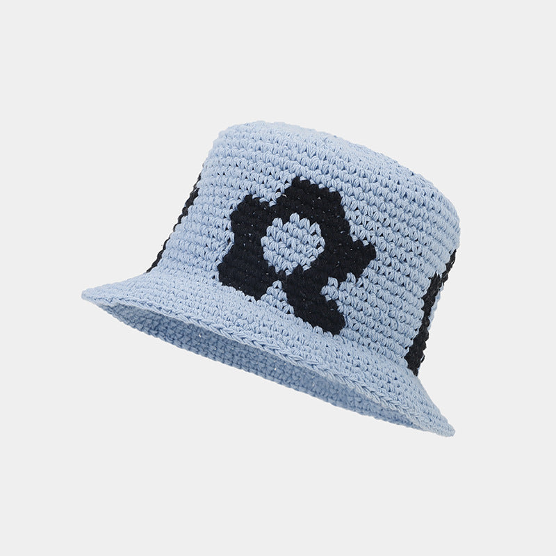 Floral Pattern Contrast Color Crochet Bucket Hat