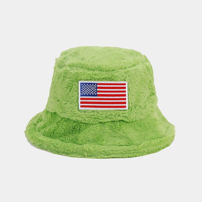 Winter American Flag Fuzzy Warm Bucket Hat