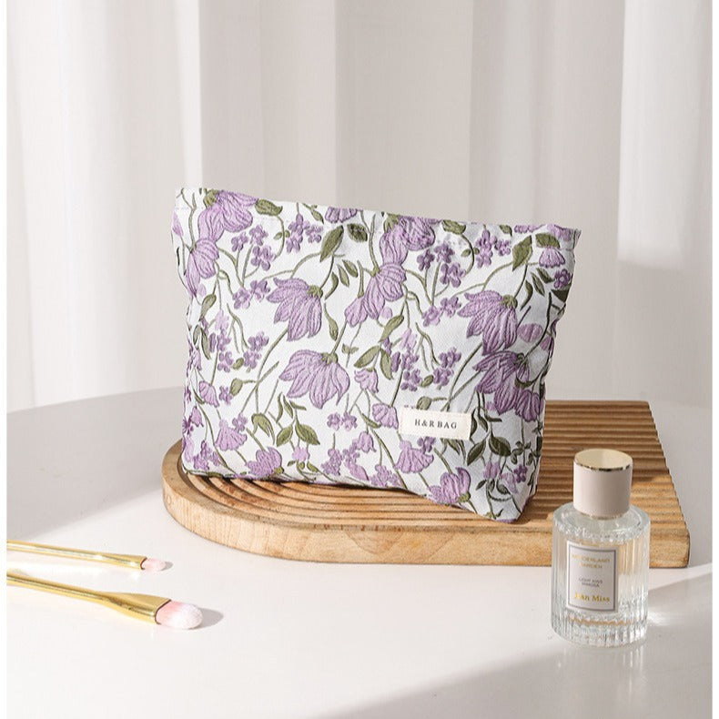 Purple Floral Jacquard Cosmetic Bag