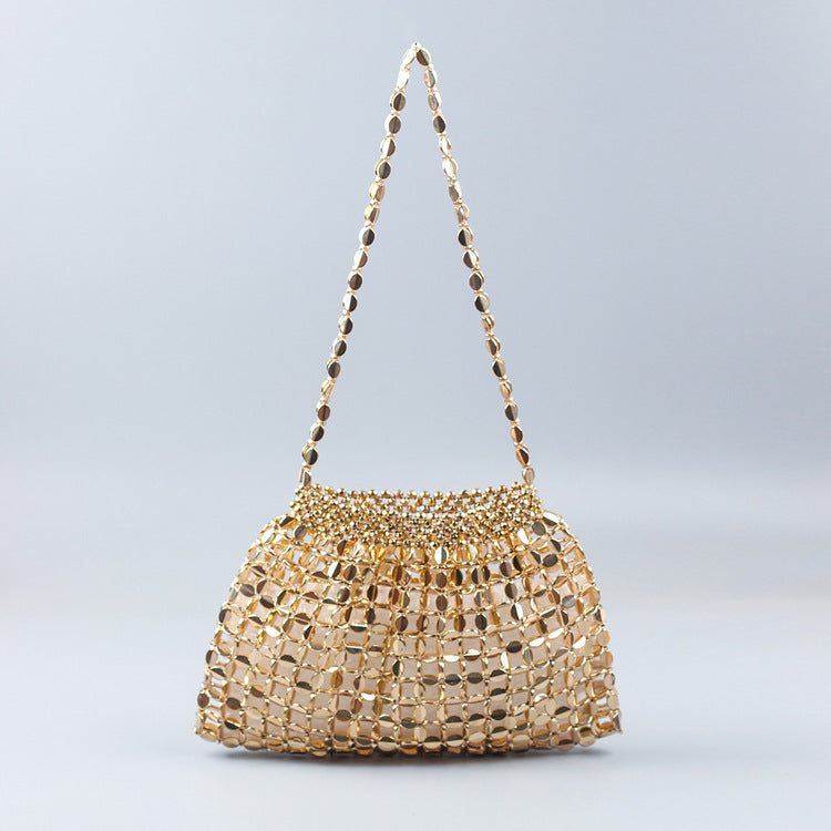 Beaded Woven Shoulder Tote Bag