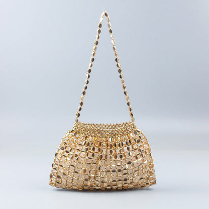 Beaded Woven Shoulder Tote Bag