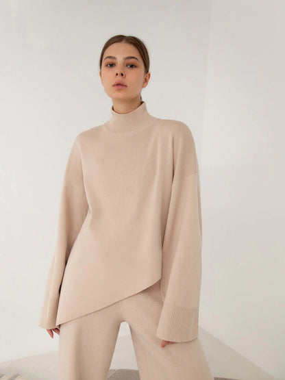 High Collar Irregular Knit Sets