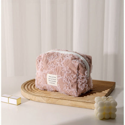 Lace Jacquard Portable Corduroy Cosmetic Bag