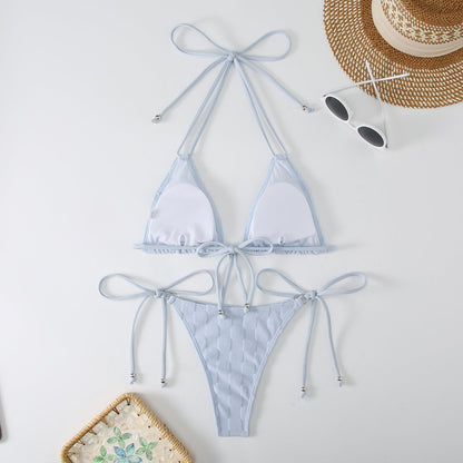 2PCS Solid Color String Tie Bikini Swimwear