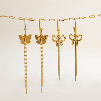 Bow Knot Tassel Dangle Hook Earrings