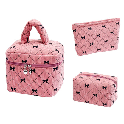 Corduroy Bow Print Large Capacity Make Up Bag