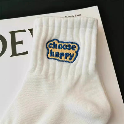 Letter Embroidered Solid Color Socks