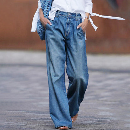 Casual High Waist Wide Leg Denim Jeans