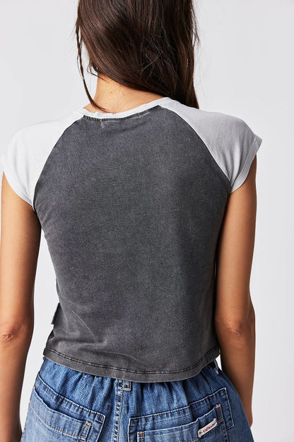 Color Block Star Splicing Slim Tops