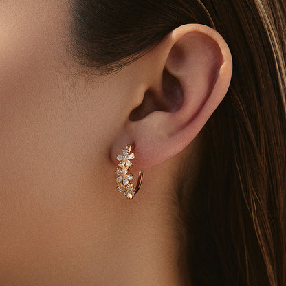 Flower Zircon Delicate C-Shaped Stud Earrings
