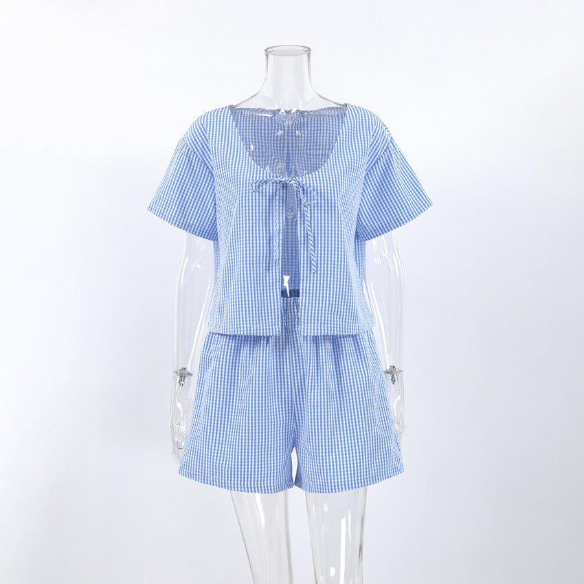 Plaid String Tie Homewear Sets