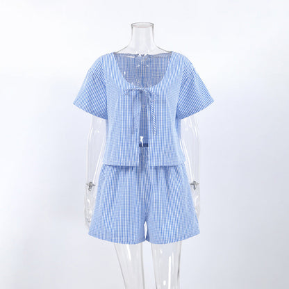 Plaid String Tie Homewear Sets