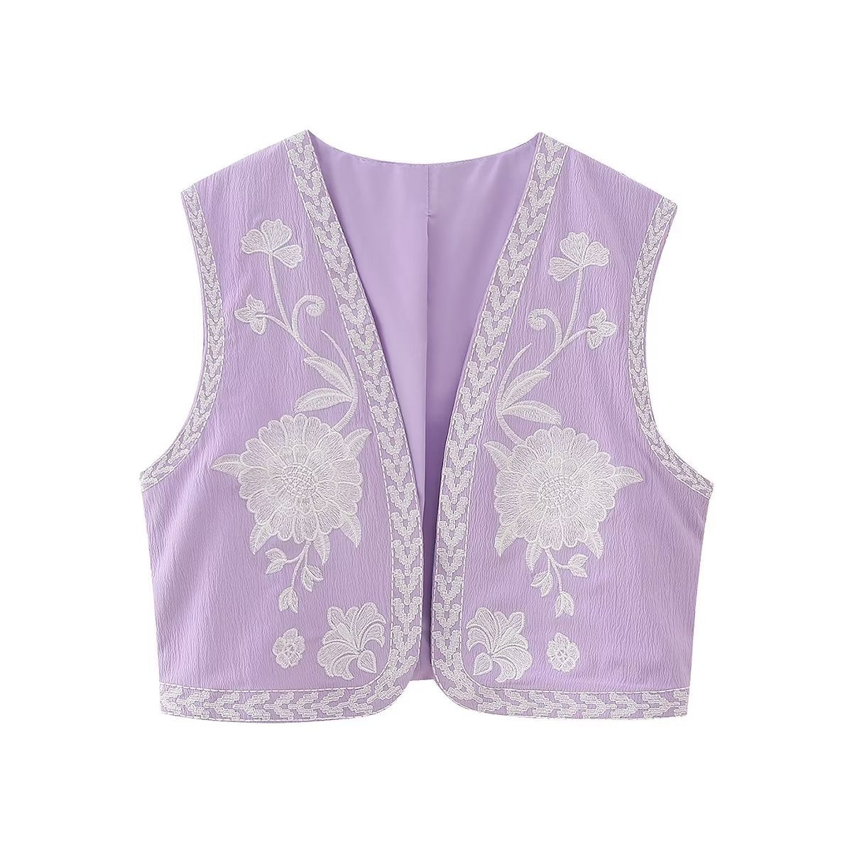 Flower Embroideries Open Front Elegant Vest