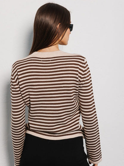 Stripe Contrast Color Knit Tops
