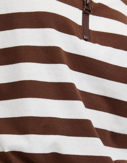 Cozy Striped Lapel Zip Polo Sweatshirt