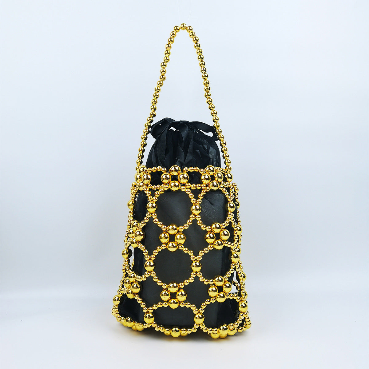 Hollow Solid Color Beads Handbag
