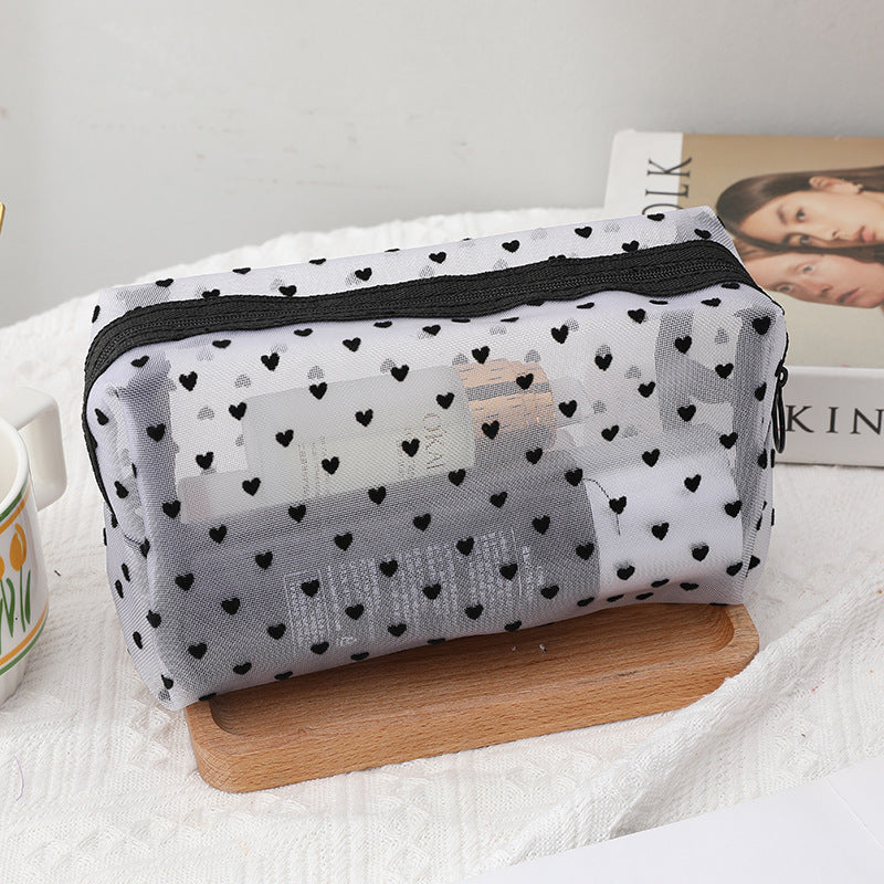 White Love Mesh Portable Make Up Bags