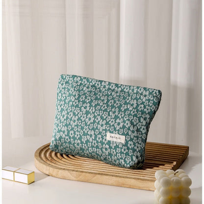 Solid Color Flower Print Makeup Bag