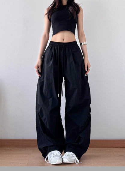 Vintage Pleated Drawstring Straight Leg Pants