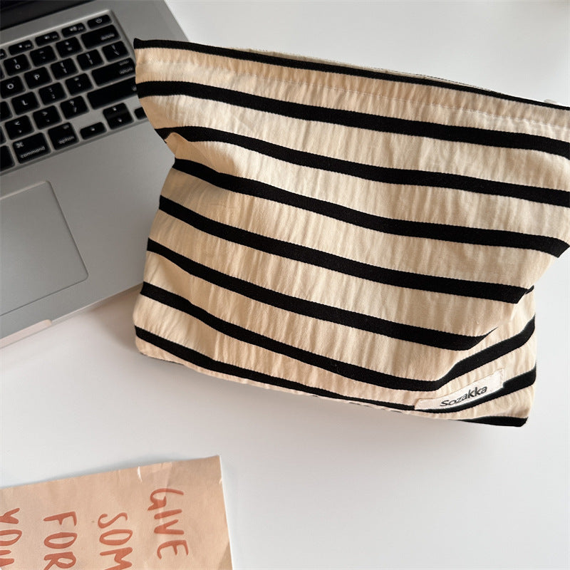 Striped Color Block Portable Simple Make Up Bag