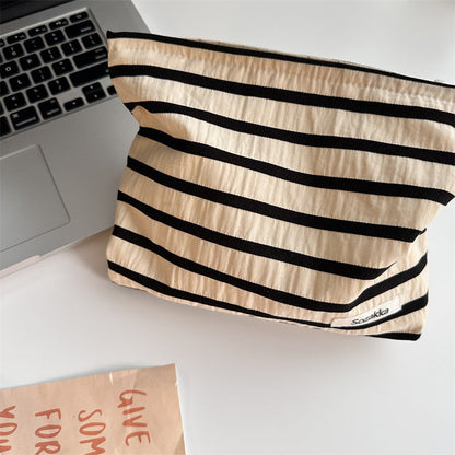 Striped Color Block Portable Simple Make Up Bag