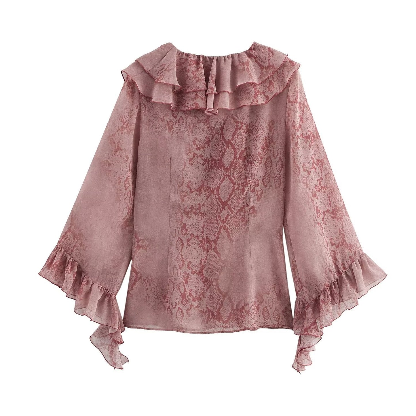 Elegant V-Neck Printed Layered Ruffle Top