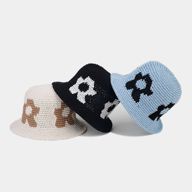 Floral Pattern Contrast Color Crochet Bucket Hat