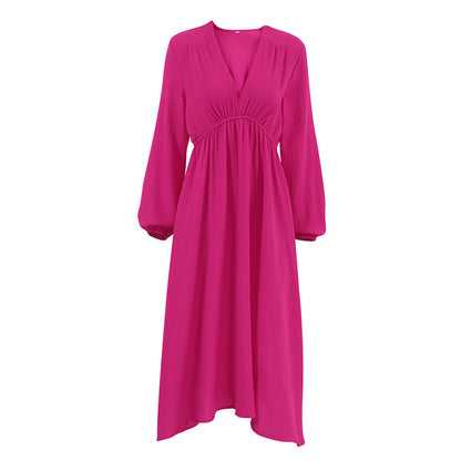 V-Neck Solid Color Loose Homewear Dress