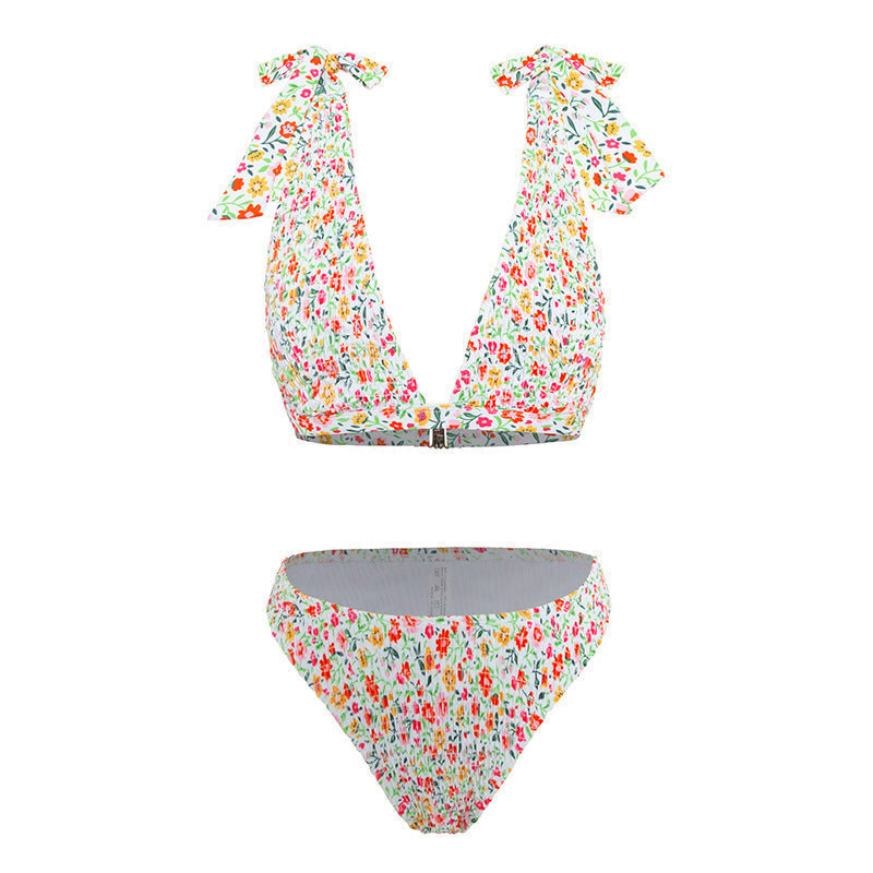 Sweet Floral Print Strap Tie Sexy Swimwear