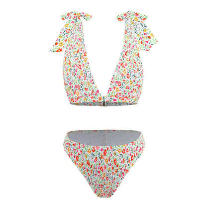Sweet Floral Print Strap Tie Sexy Swimwear