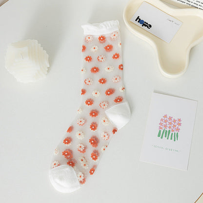 Flower Mesh Ruffle Thin Socks