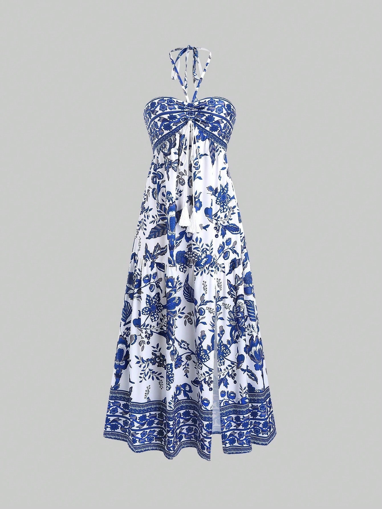 Print Halter Print String Midi Dress