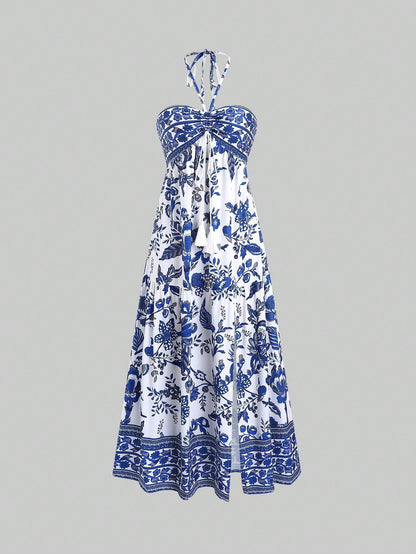 Print Halter Print String Midi Dress