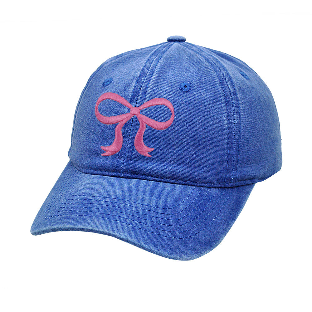 Washed Solid Color Bow Embroider Baseball Caps