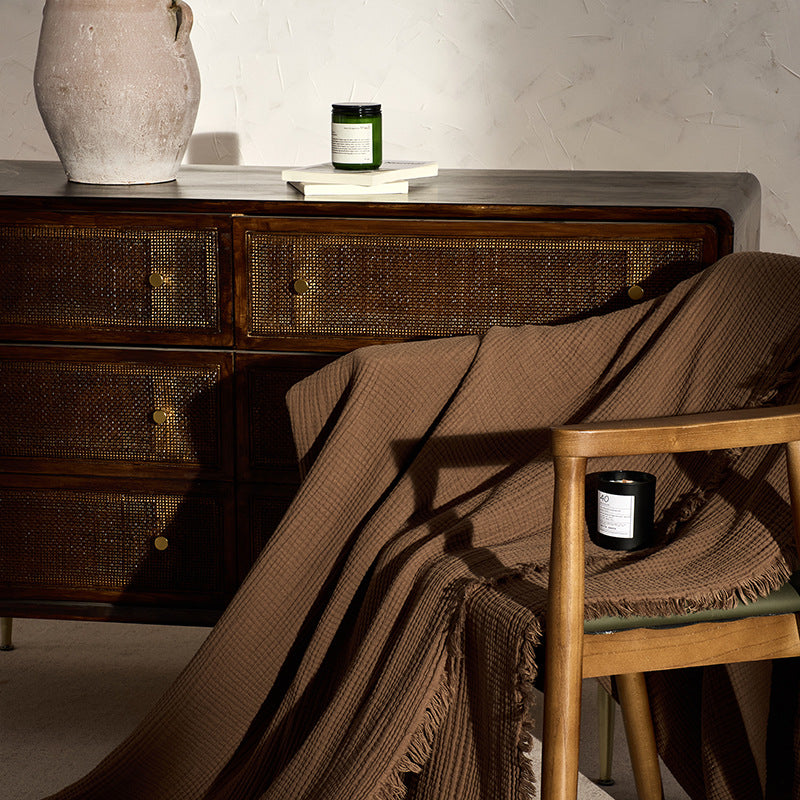 Retro Tassel Solid Color Soft Knit Blanket