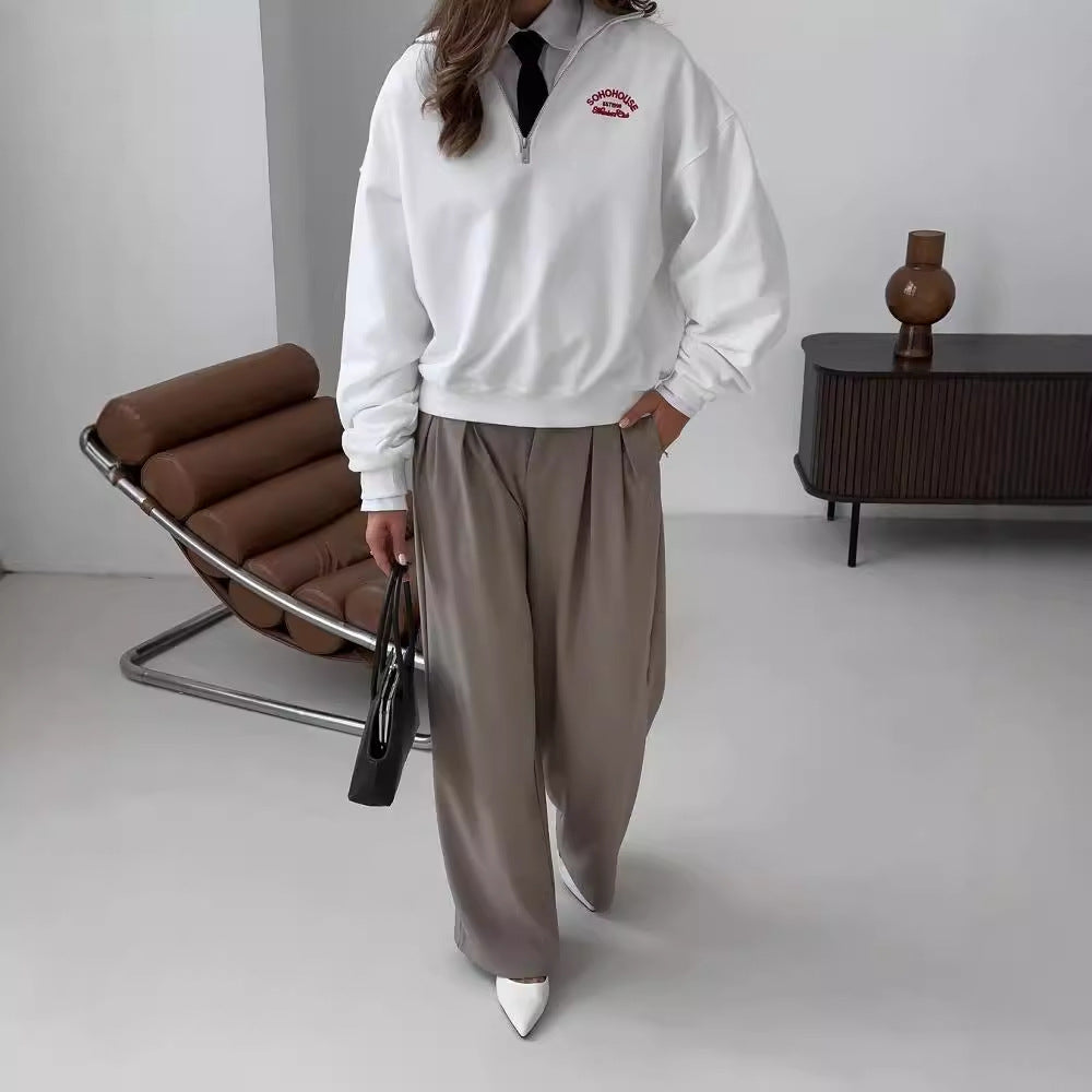 Vintage Letter Print Lapel Hoodie