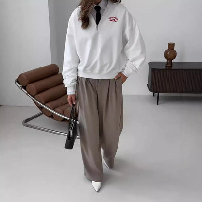 Vintage Letter Print Lapel Hoodie