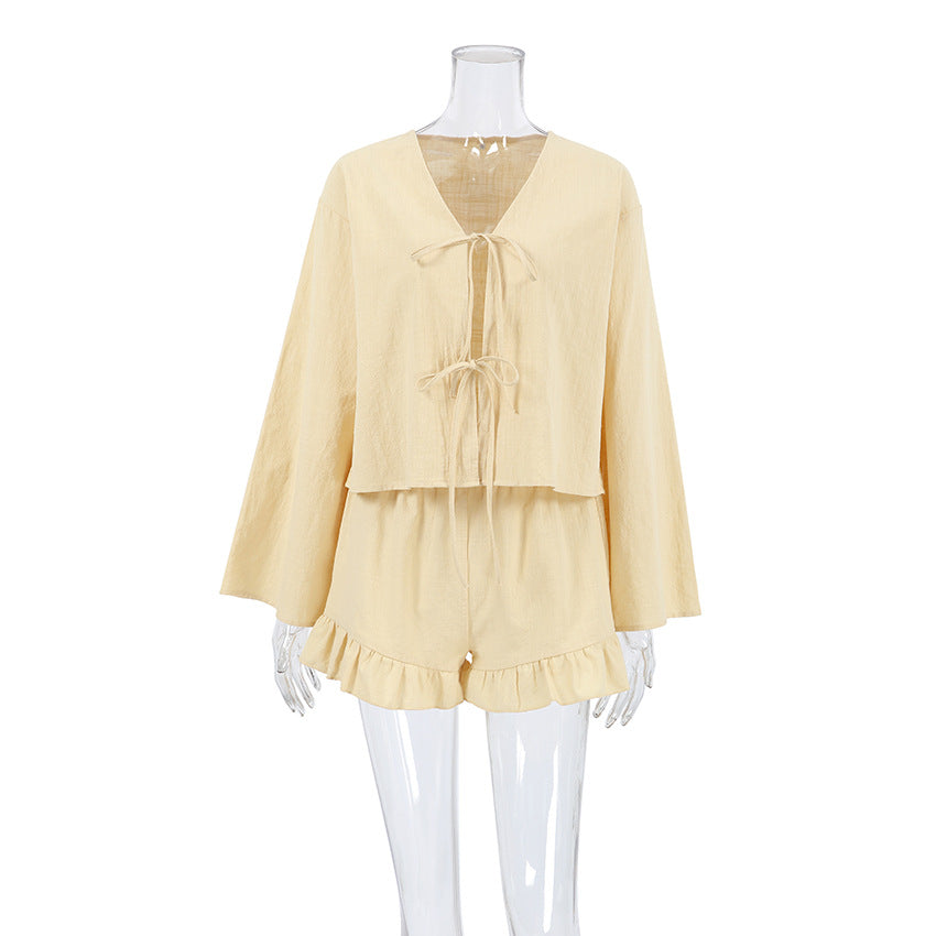 Flounce String Tie Homewear Sets