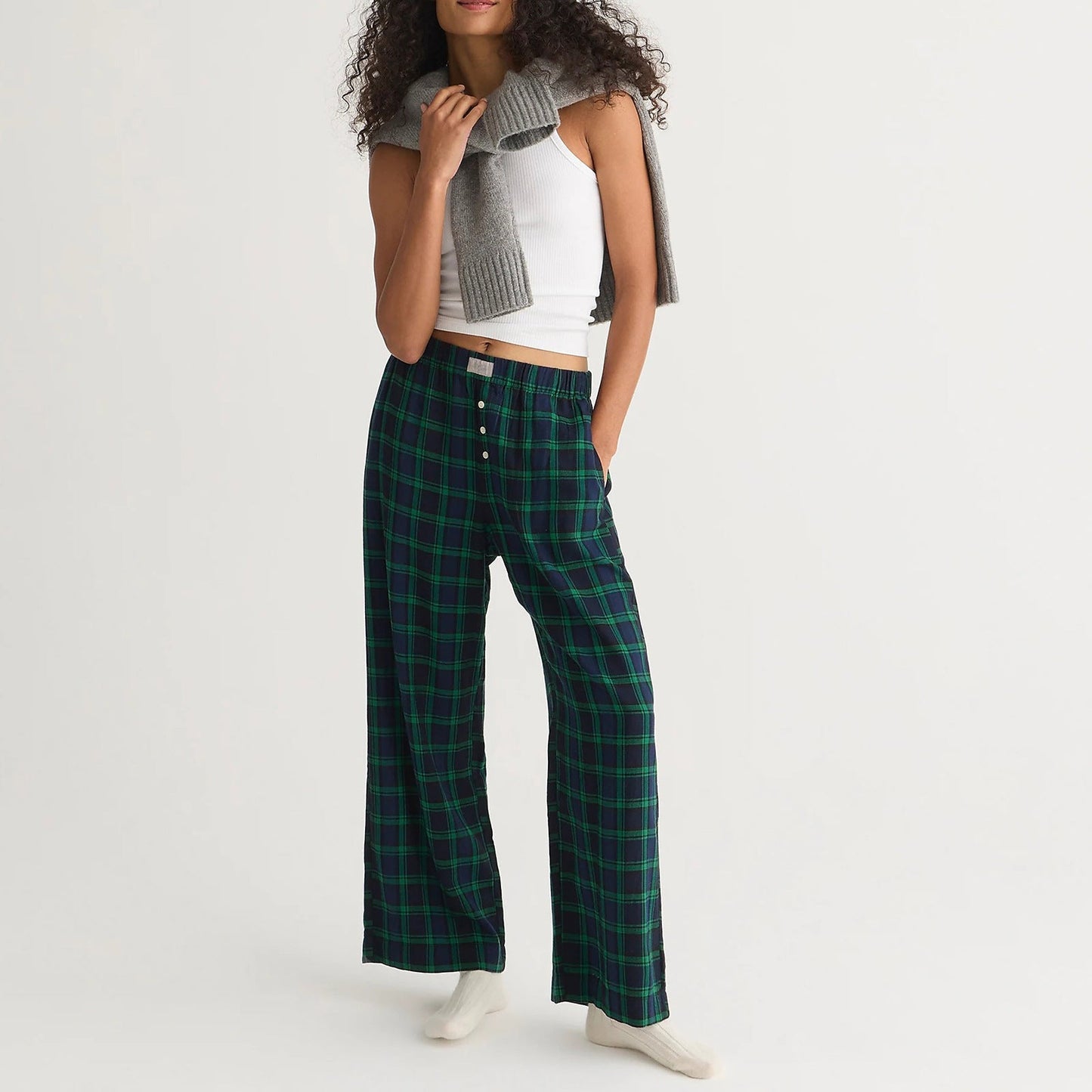 Plaid Loose Pockets Wide Leg Pants
