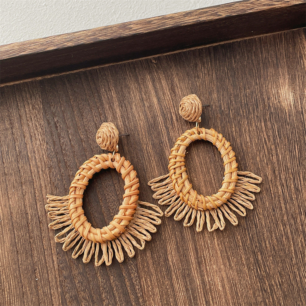 Vintage Handwoven Rattan Grass Earrings
