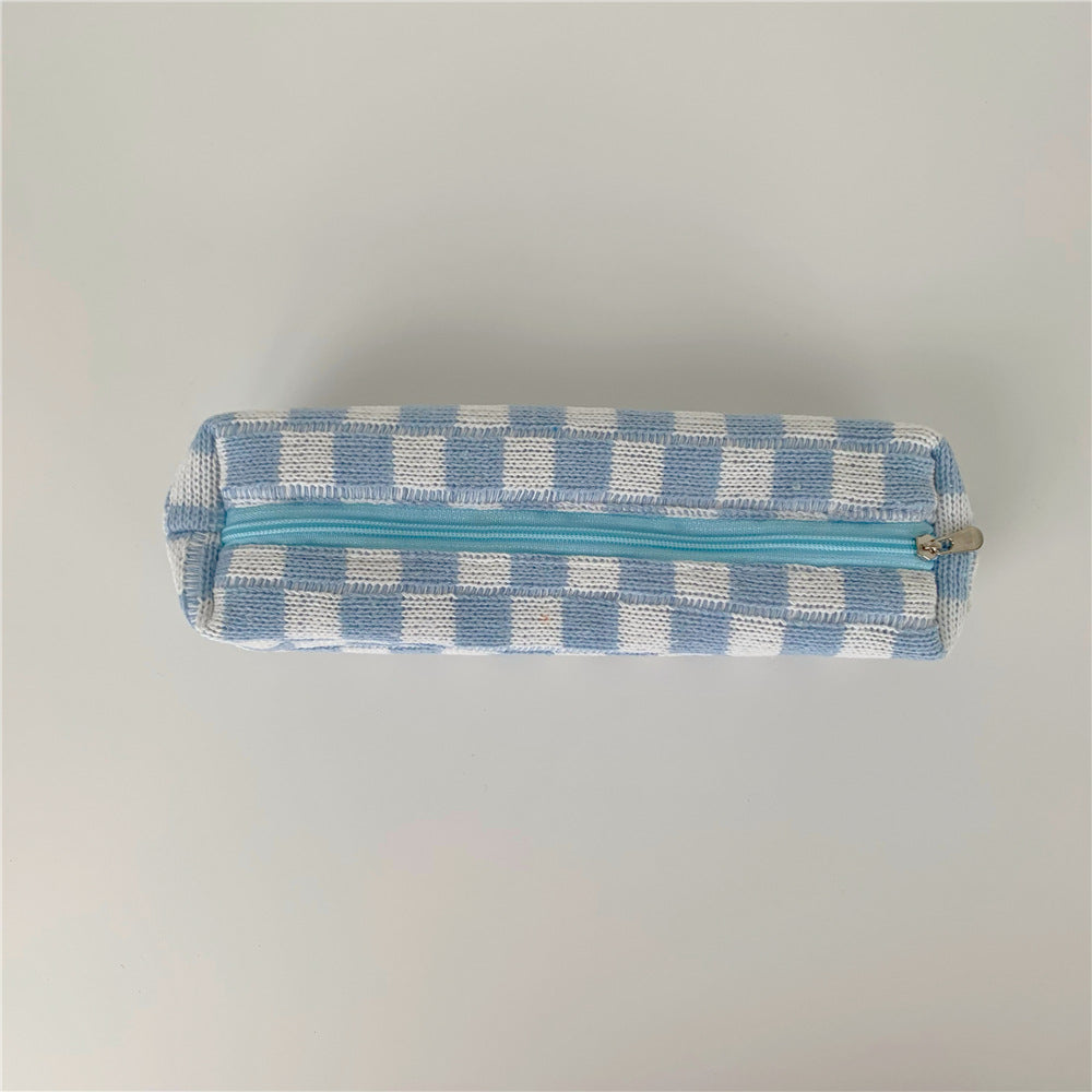 Simple Plaid Color Block Knit Make Up Bag