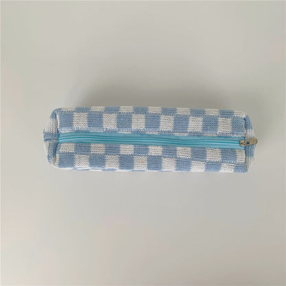 Simple Plaid Color Block Knit Make Up Bag