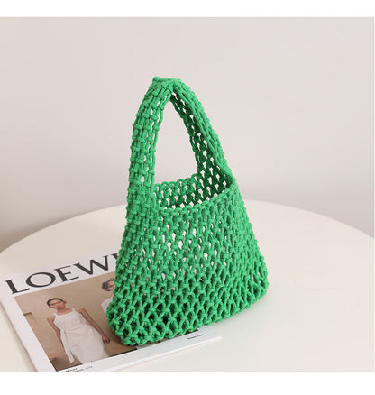 Solid Color Hollow Out Woven Handbag