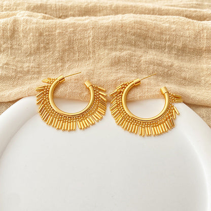 Gold Plated Beaded Tassel Hoop Earing
