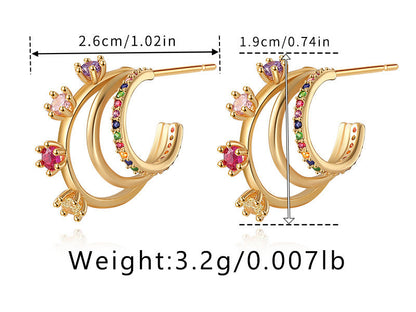 Colorful Zircon Rose Stud Earrings