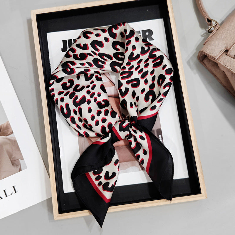 Leopard Splicing Print Square Satin Scarf