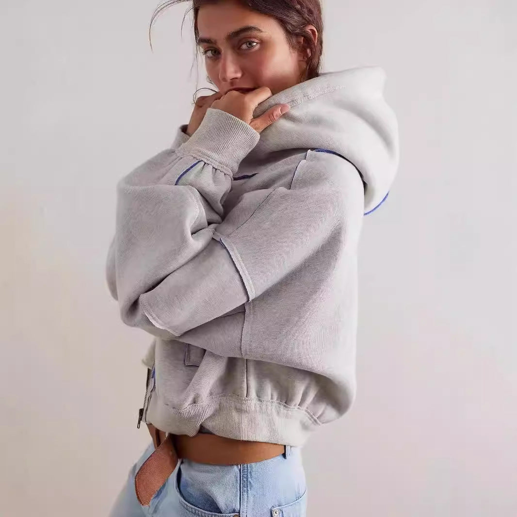 Street Loose Color Block Casual Hooded Hoodie